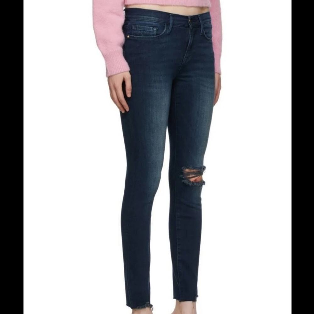 Frame Dark Wash Dawn Chew Rips Le Skinny De Jeanne Jeans 31